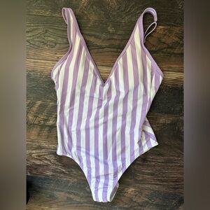 Purple striped bathing suit